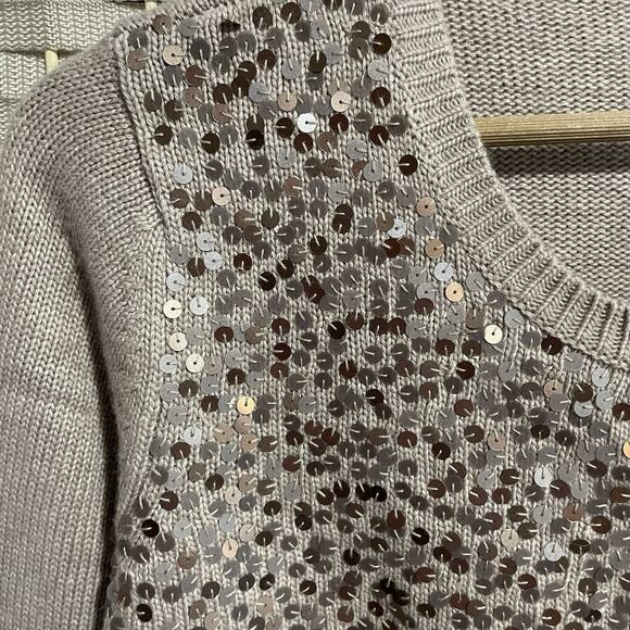 Ann Taylor Sequin Front Angora Cardigan Size M Taupe Wool Blend Snap Front NEW - Picture 4 of 10
